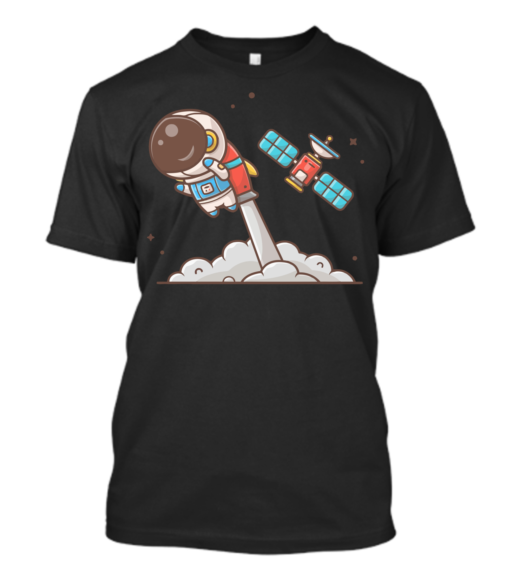 Cute Astronaut Rocketing Through Space With Satellite Journey T-Shirt
