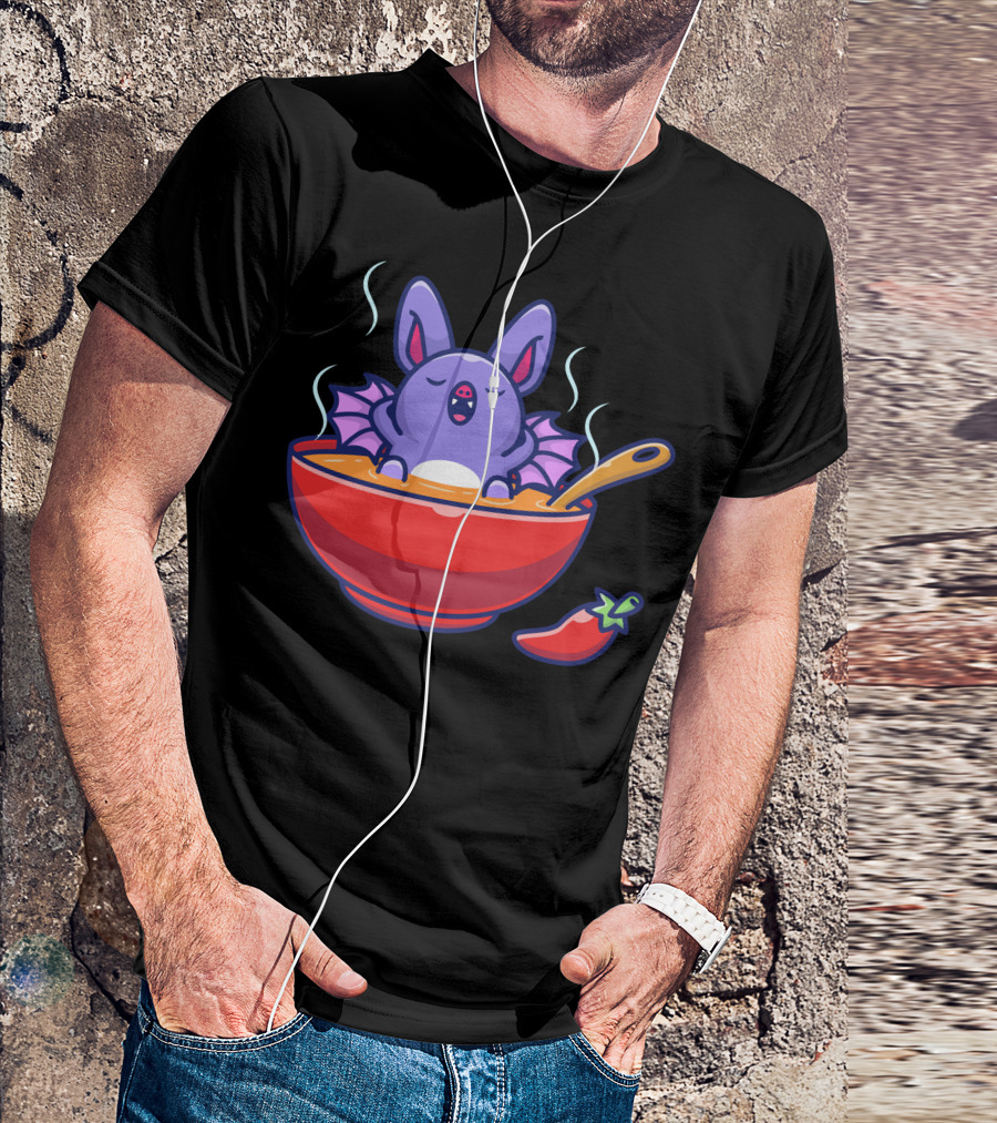 Cute Bat Relaxing In Steaming Soup Bowl With Pepper T-Shirt