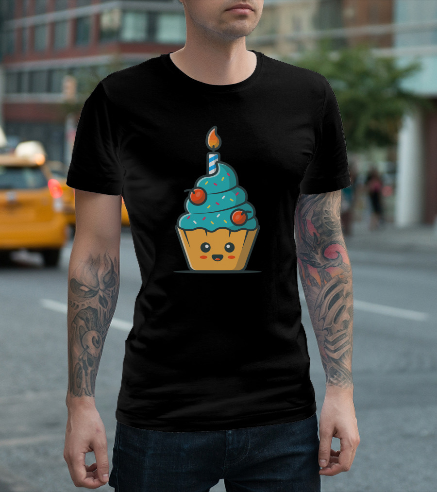 Cute Cake Smiling Cupcake With Candle And Sprinkles T-Shirt