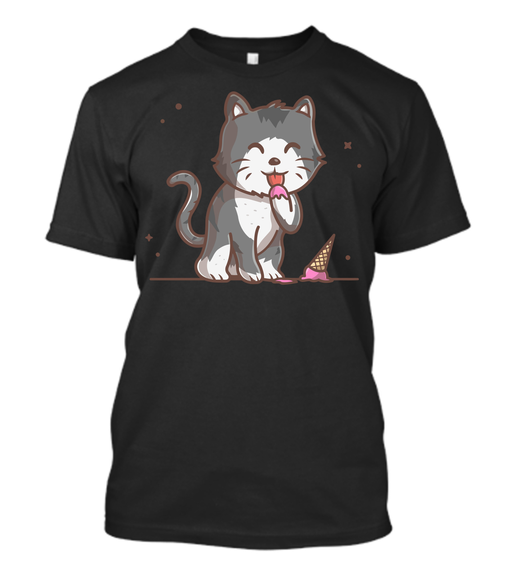 Cute Cat Licking Ice Cream From Fallen Cone T-Shirt