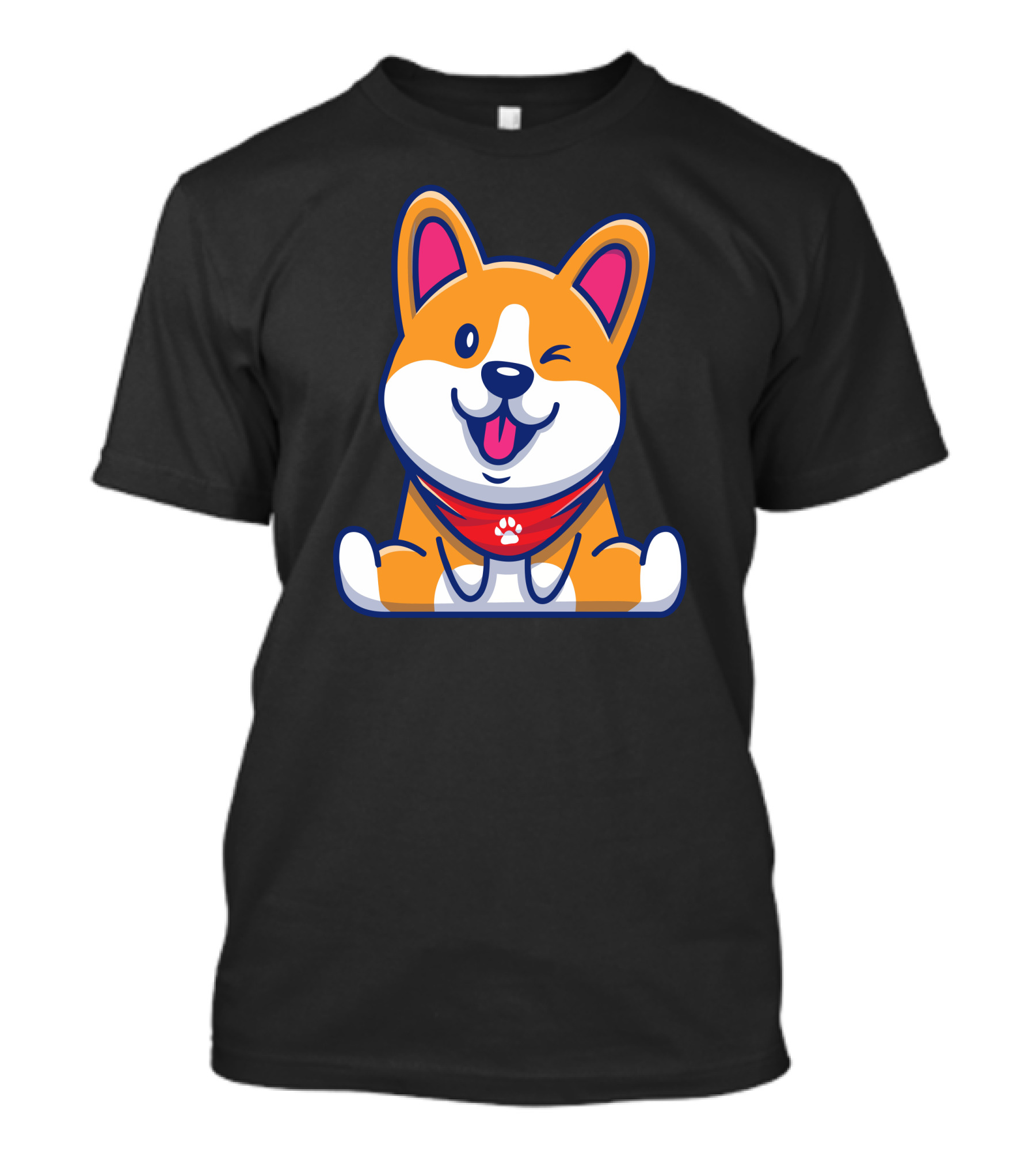 Cute Corgi Sitting Winking Red Bandana Paw Prints T-Shirt