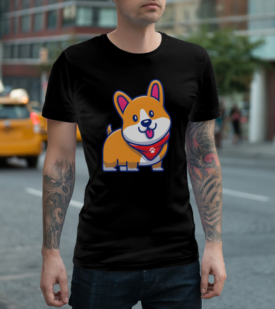 Cute Corgi Smiling with Red Bandana T-Shirt