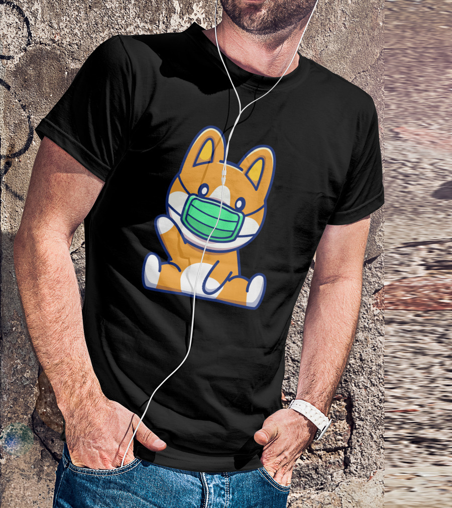 Cute Corgi Wearing Mask Sitting Pose T-Shirt