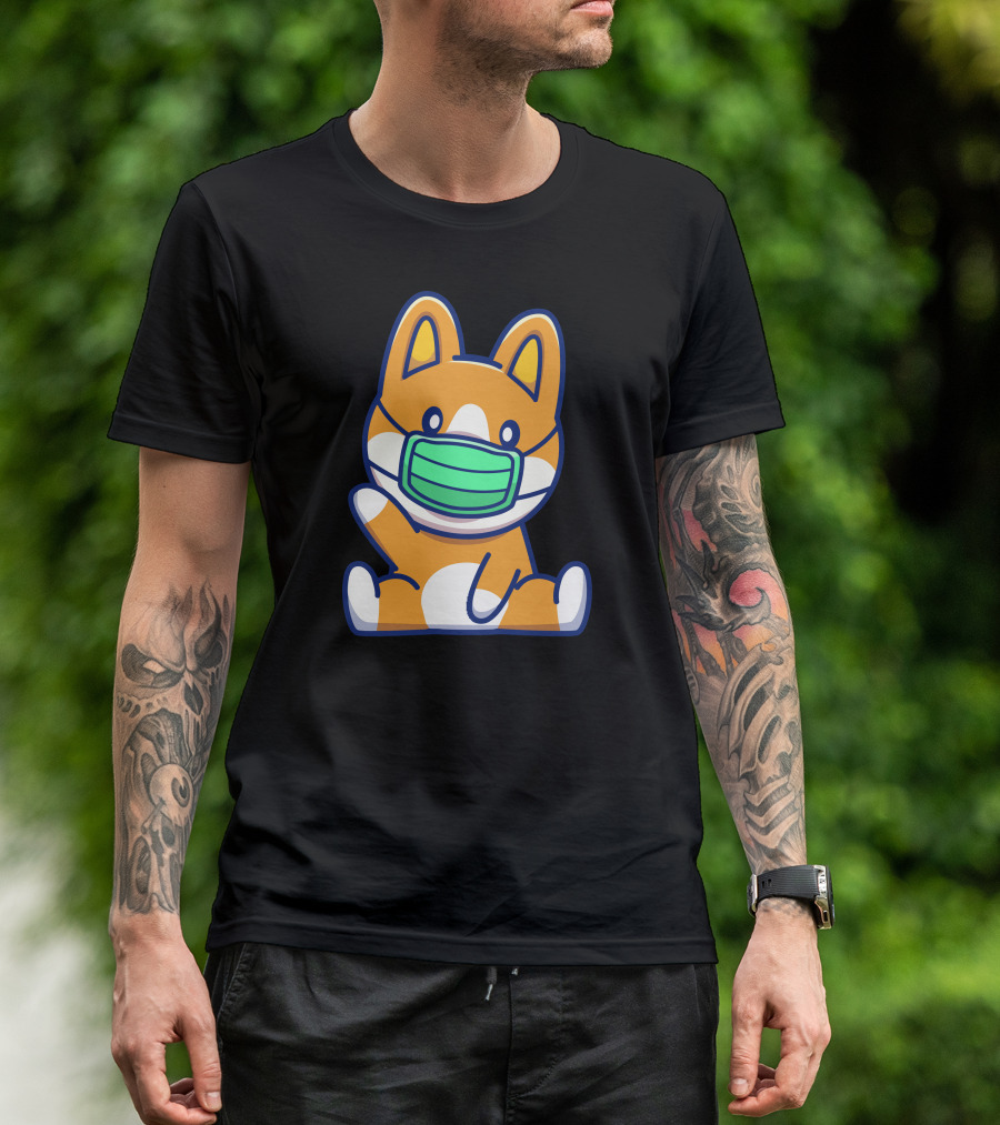 Cute Corgi Wearing Mask Sitting Pose T-Shirt