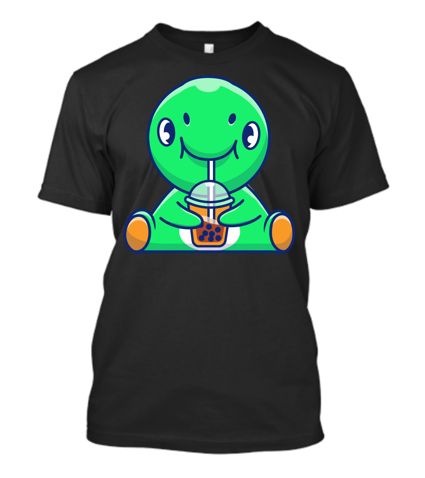 Cute Green Dinosaur Enjoying Boba Tea With Straw T-Shirt