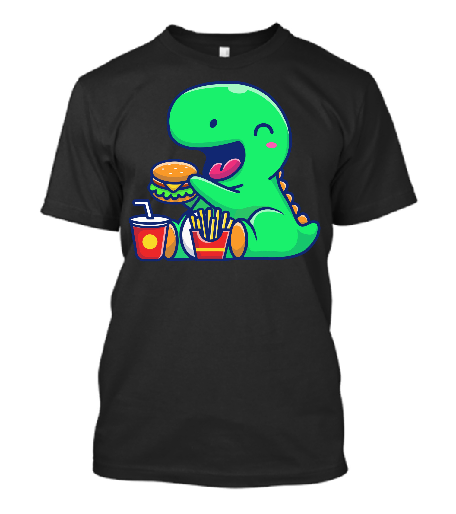 Cute Dinosaur Enjoying Burger Fries And Drink T-Shirt