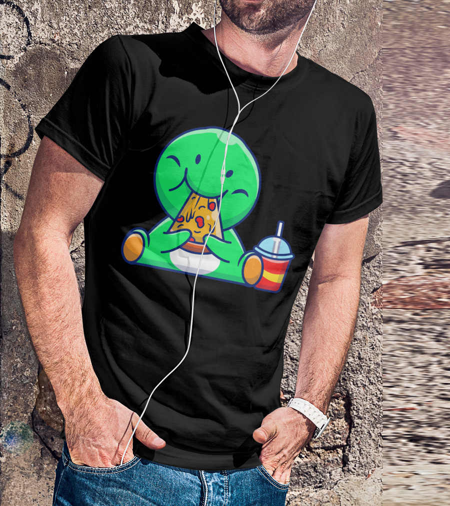 Cute Dinosaur Munching Pizza With Drink T-Shirt