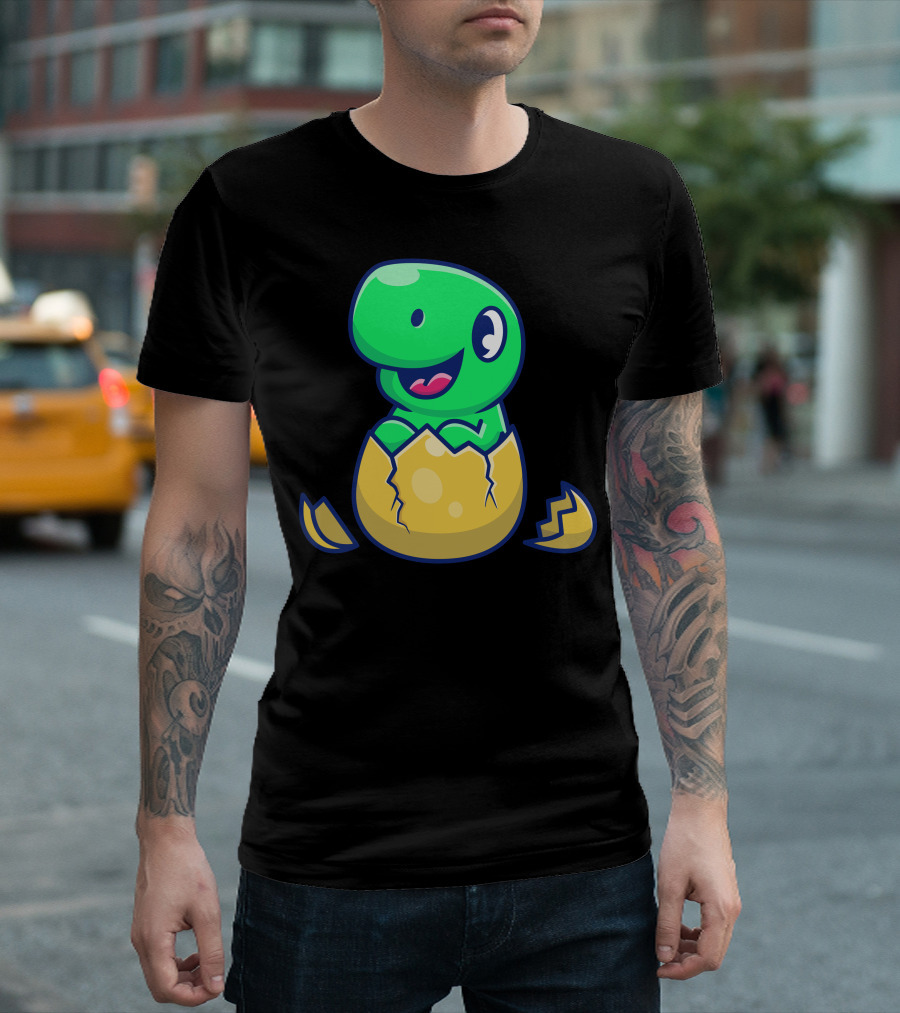 Cute Dinosaur Hatching from Cracked Egg T-Shirt