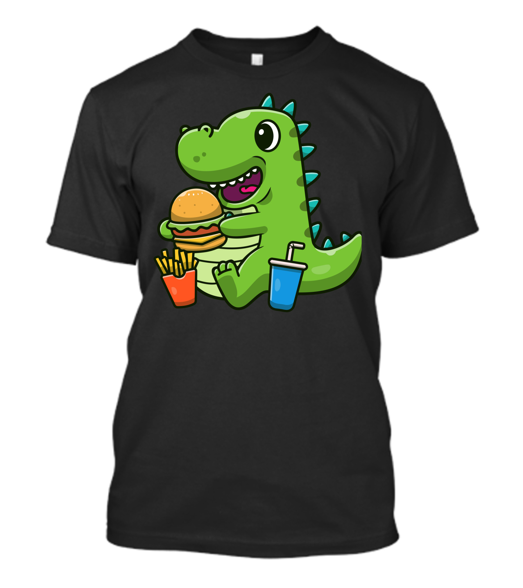 Cute Dinosaurs Eating Burger With Fries And Drink T-Shirt