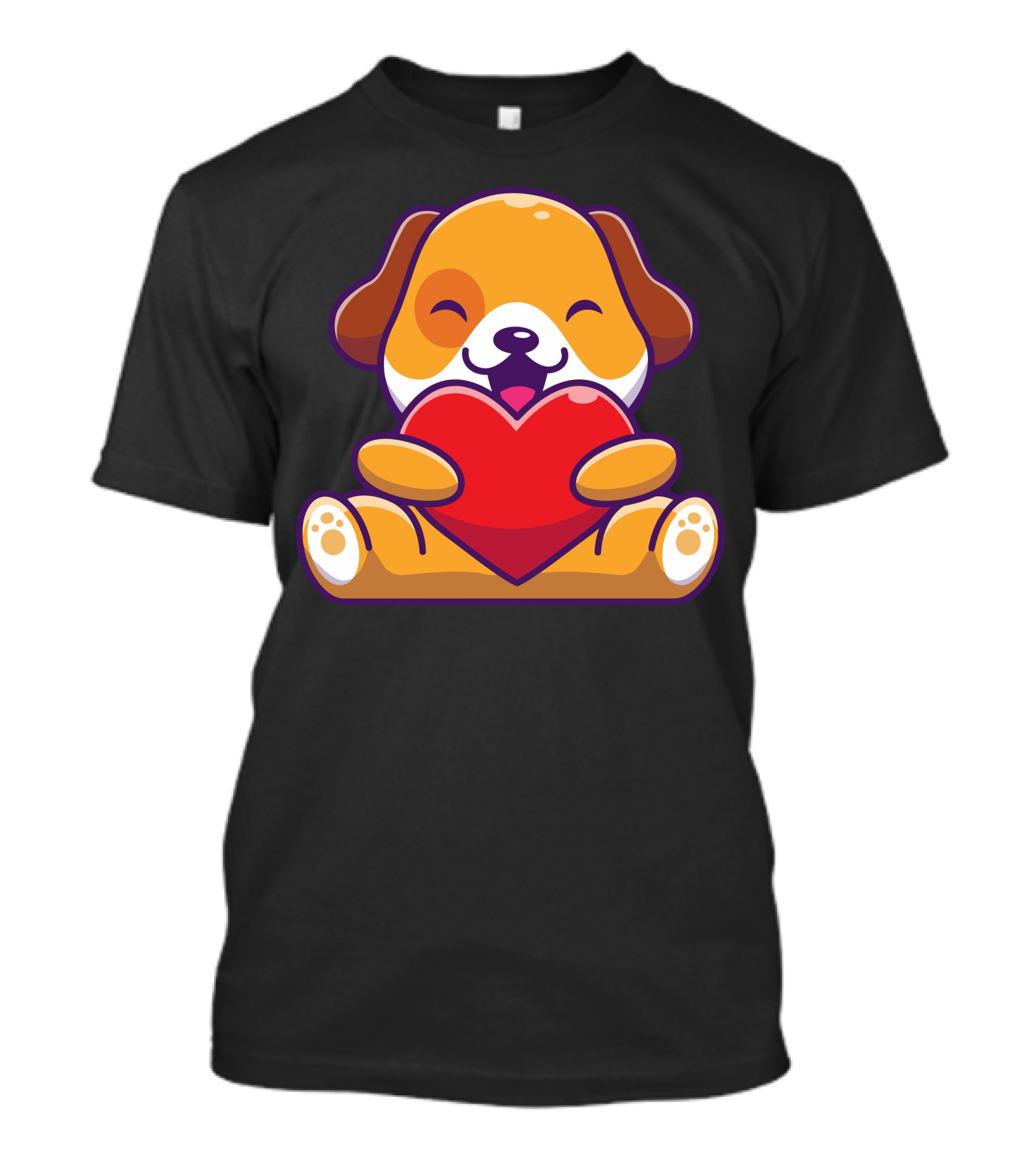 Cute Puppy Embracing Heart With Joyful Expression T-Shirt