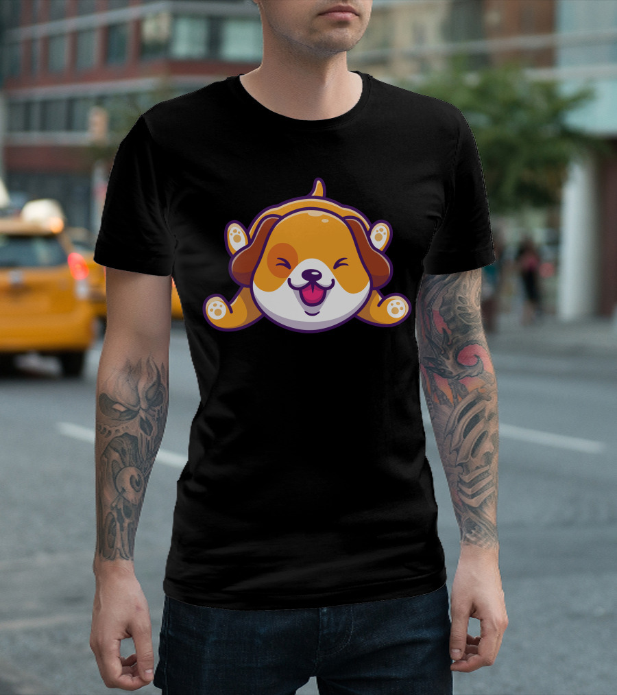 Happy Dog Cartoon Character Playing Energetically T-Shirt