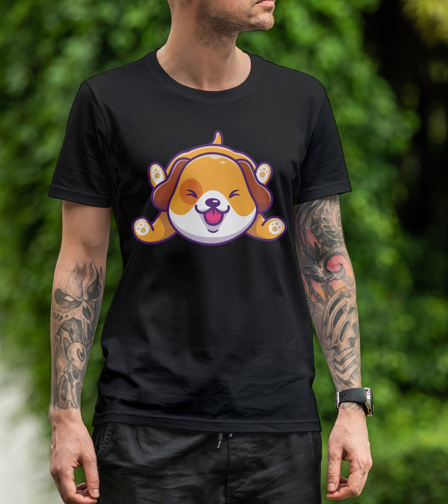 Happy Dog Cartoon Character Playing Energetically T-Shirt