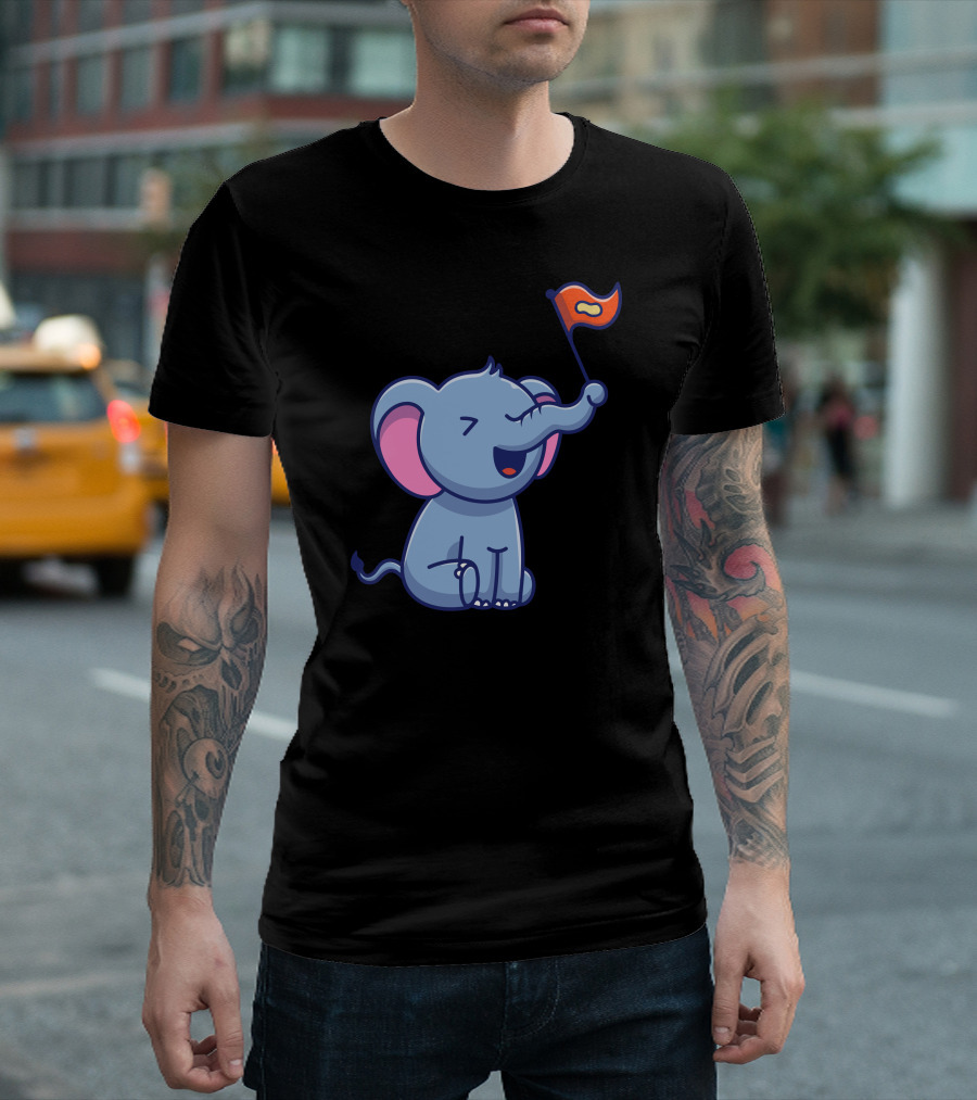 Cute Elephant Holding Peanut Flag T-Shirt