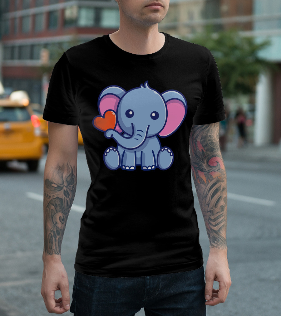 Cute Elephant Holding Heart Shaped Love T-Shirt