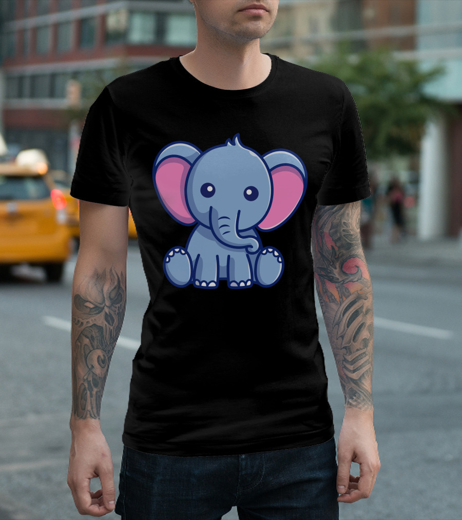 Cute Elephant Sitting Cartoon T-Shirt