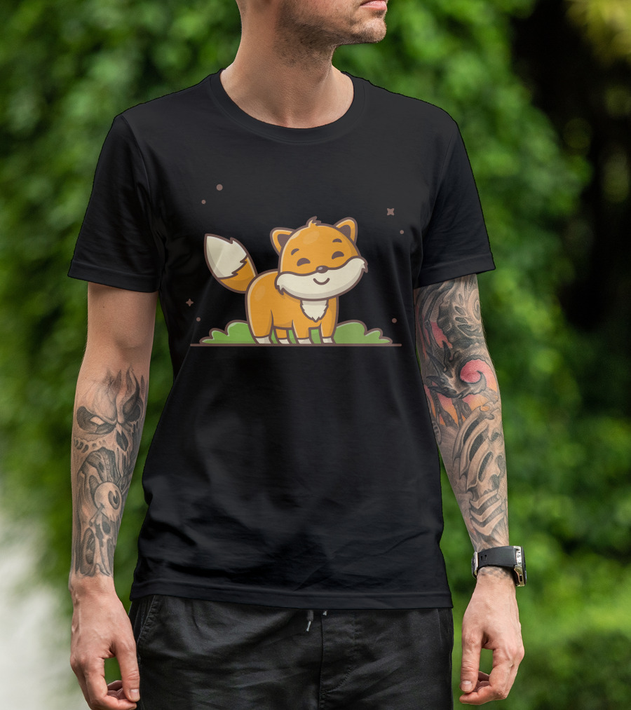 Cute Fox Forest Scene Playful Animal T-Shirt