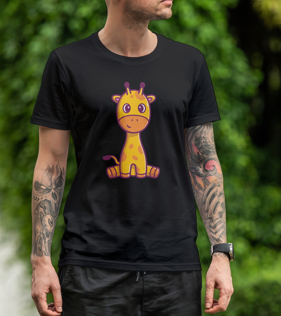 Cute Giraffe Sitting Cartoon T-Shirt