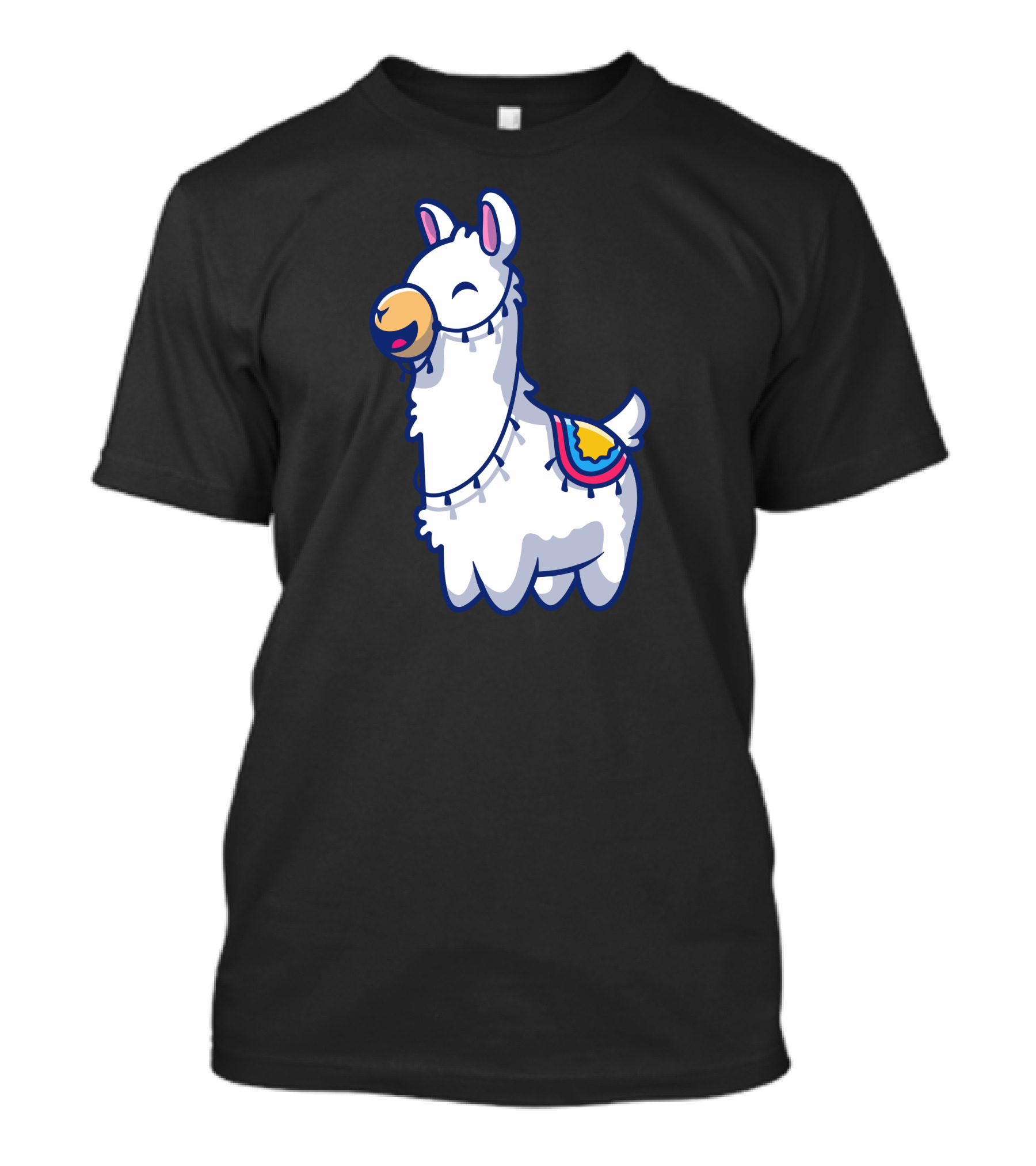 Cute Llama Cartoon Smiling Character With Colorful Blanket T-Shirt