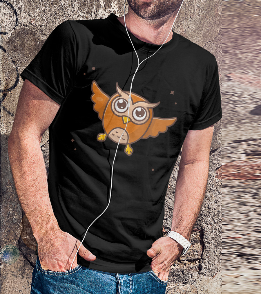 Cute Owl Flying In Starry Night Sky T-Shirt