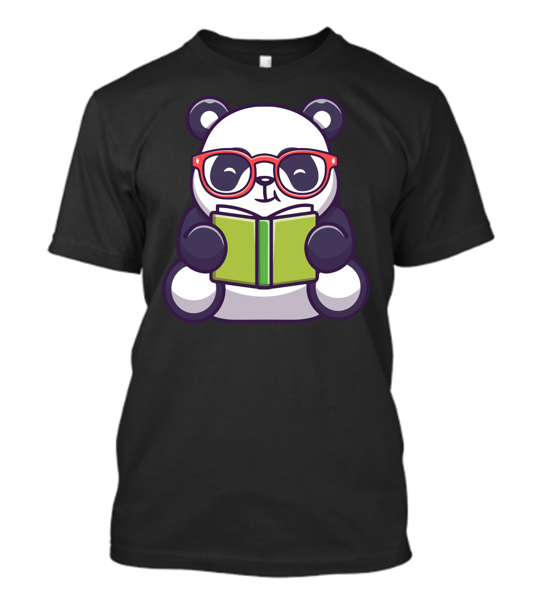 Cute Panda Wearing Red Glasses Reading A Green Book T-Shirt