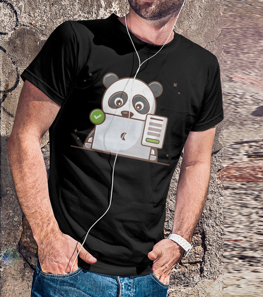 Cute Panda Laptop Success Checkmark T-Shirt
