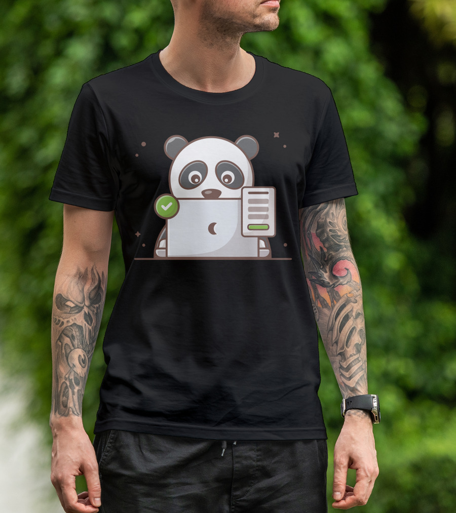 Cute Panda Laptop Success Checkmark T-Shirt