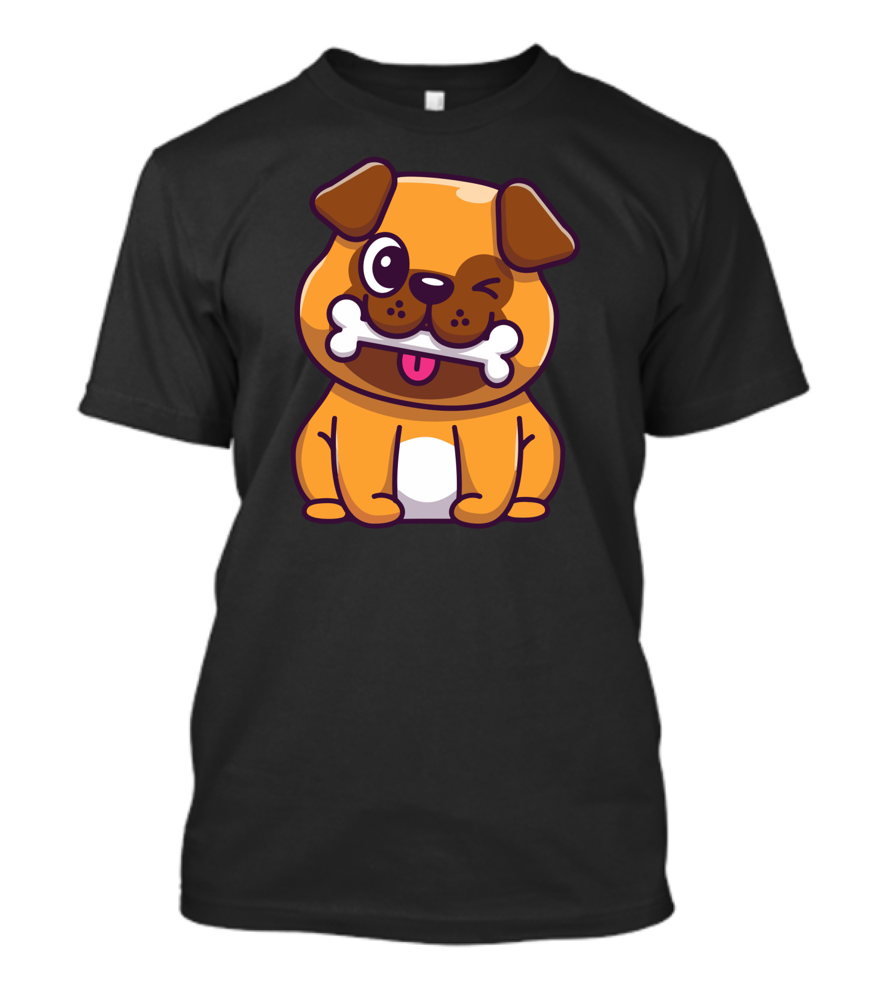 Cute Pug Chewing Bone Adorable Dog T-Shirt