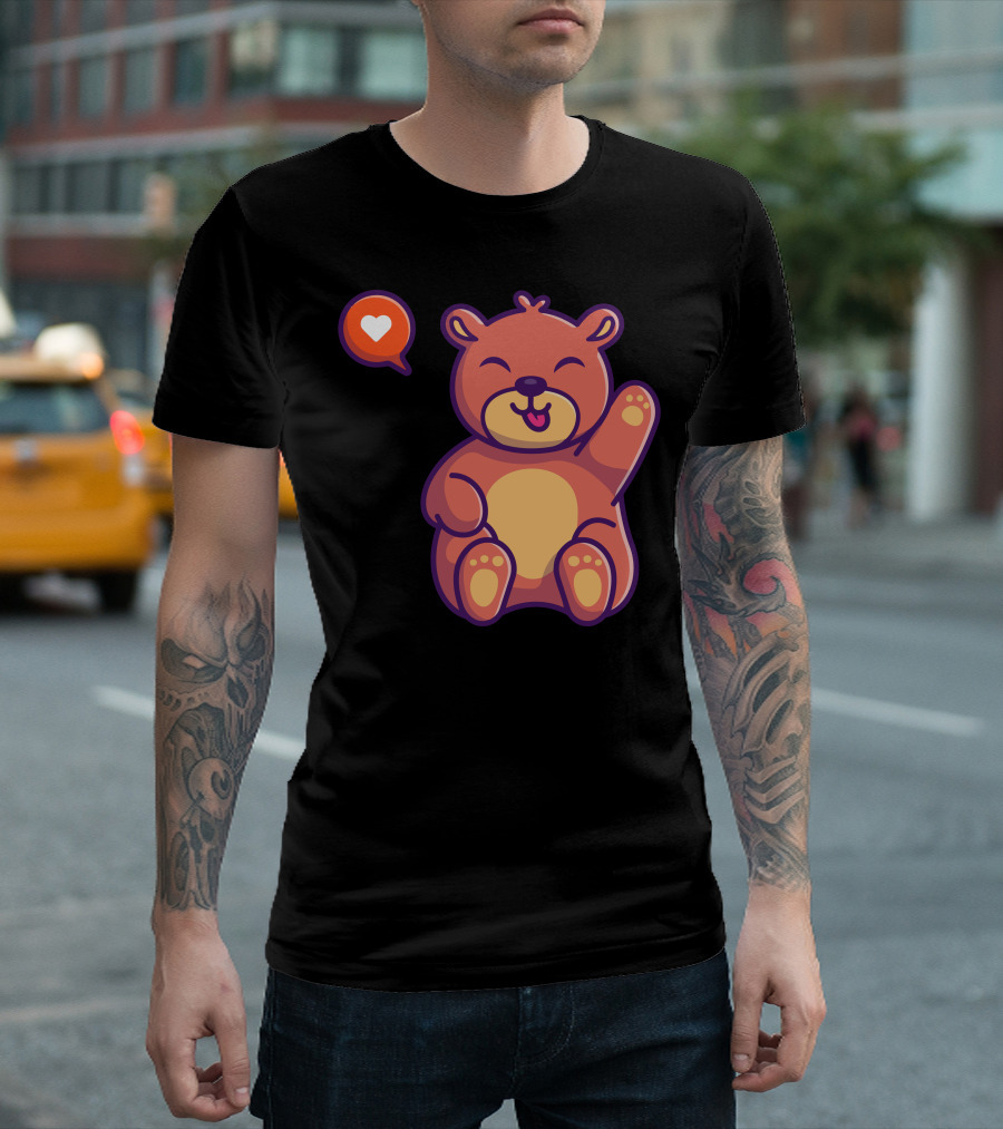 Cute Teddy Bear Heart Icon Paw Raised T-Shirt