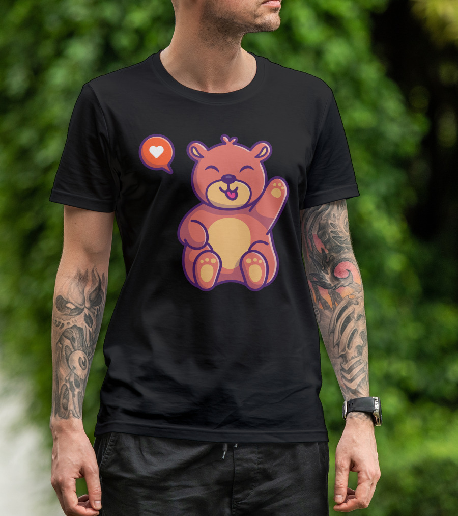 Cute Teddy Bear Heart Icon Paw Raised T-Shirt