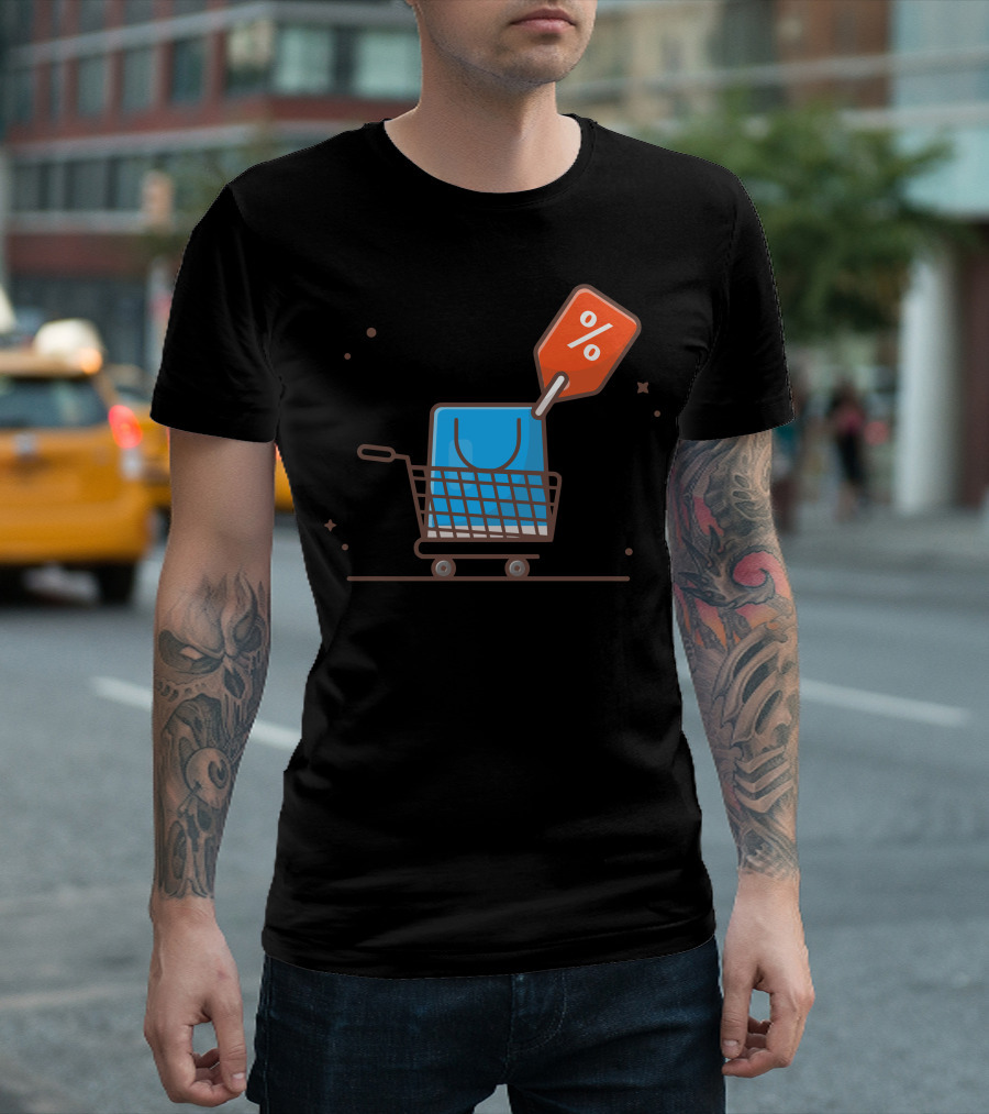 Shopping Cart with Discount Percentage Tag T-Shirt