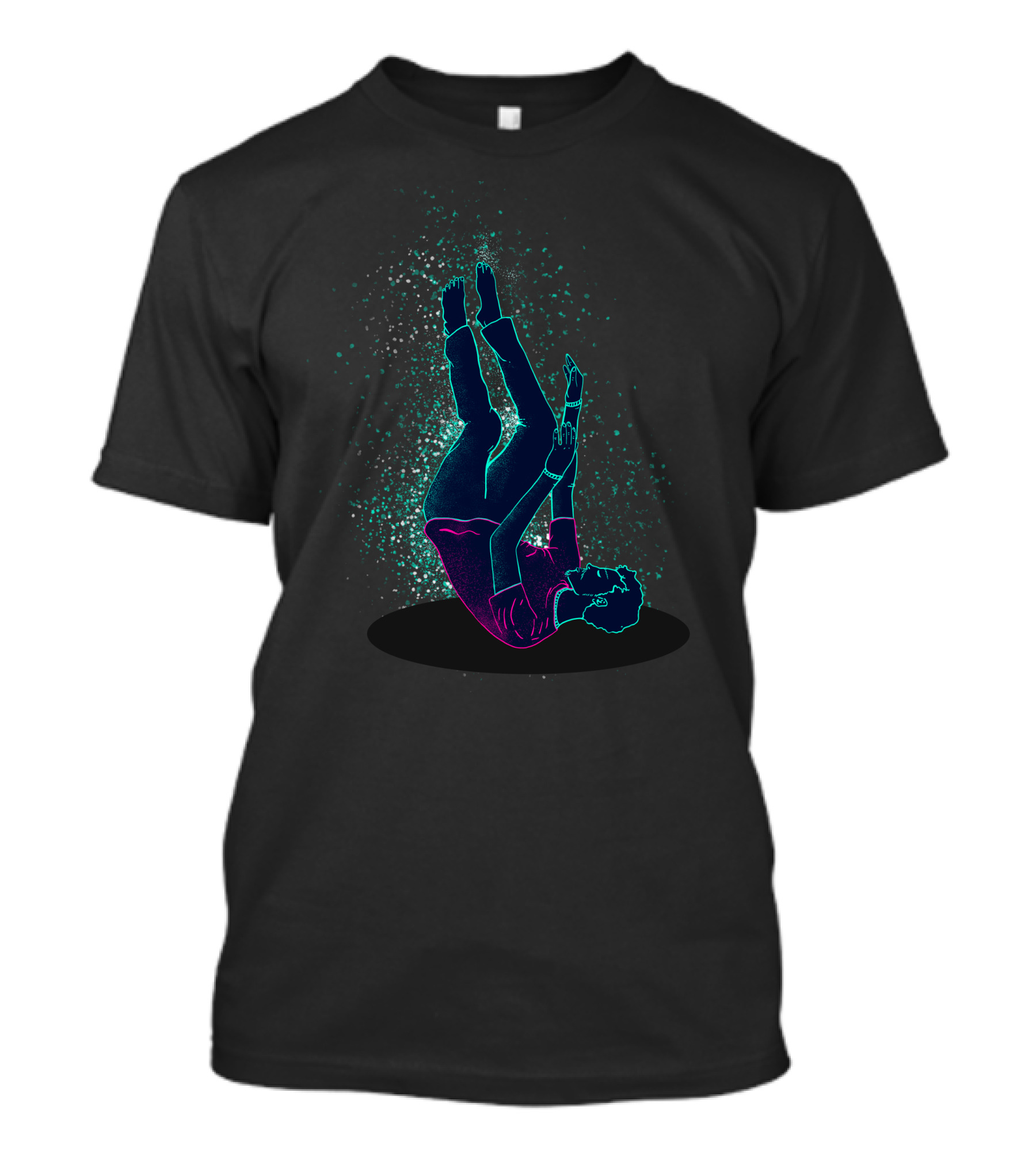 Falling Neon Figure In Cosmic Descent T-Shirt