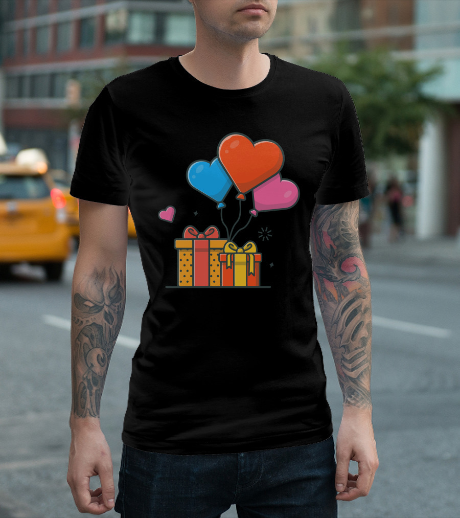 Love Balloons Heart-Shaped With Gifts Box T-Shirt
