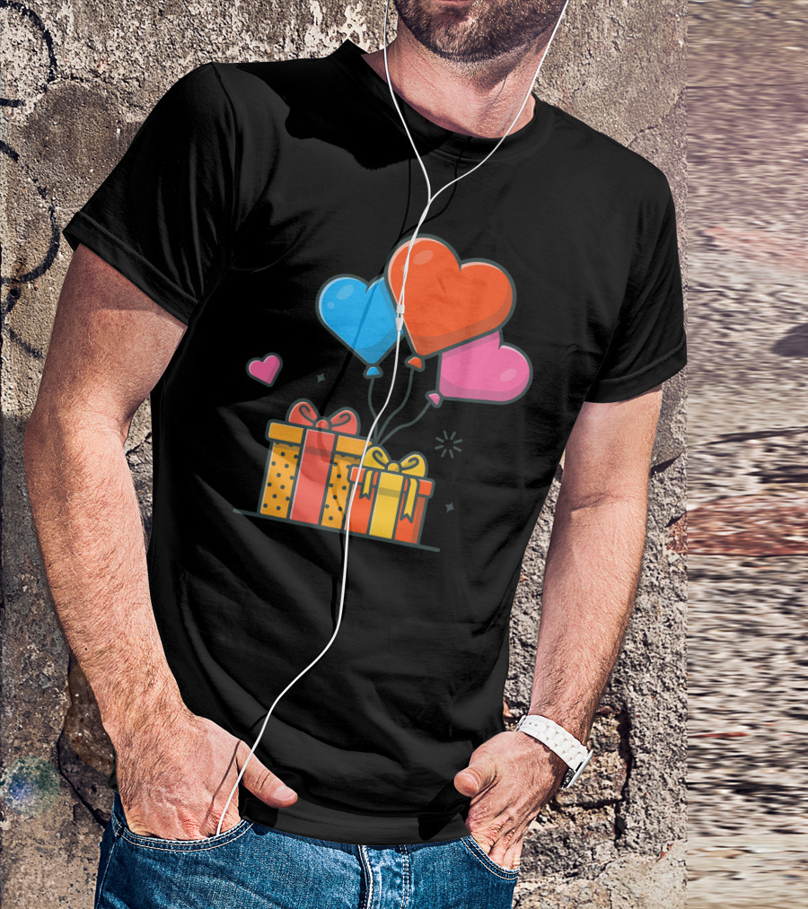 Love Balloons Heart-Shaped With Gifts Box T-Shirt