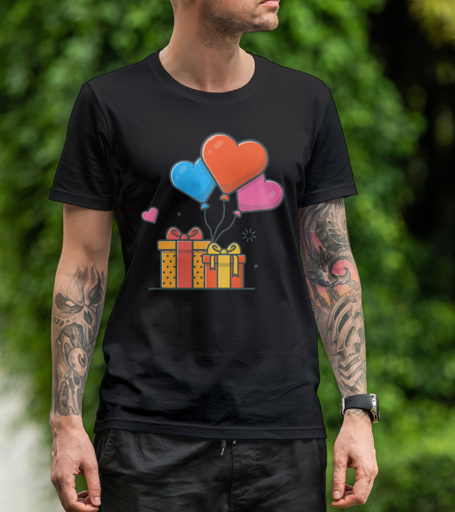 Love Balloons Heart-Shaped With Gifts Box T-Shirt