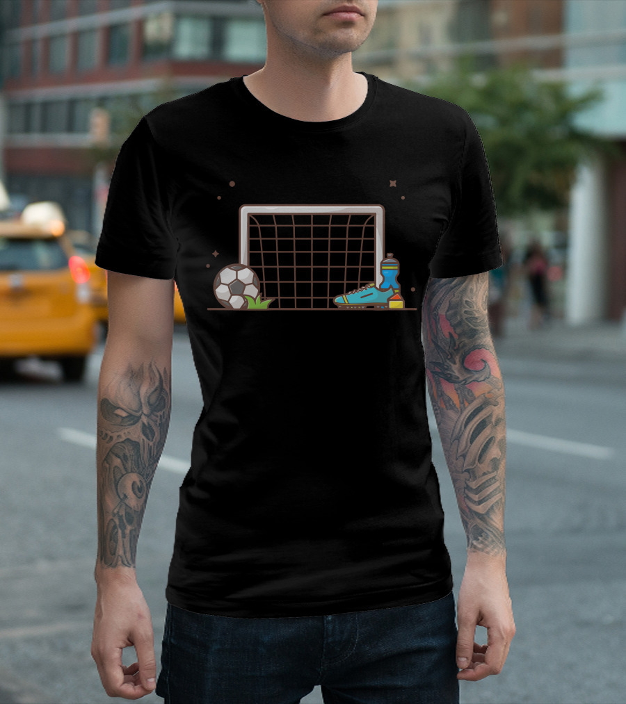 Goal Net Soccer Ball Cleat and Mineral Water T-Shirt