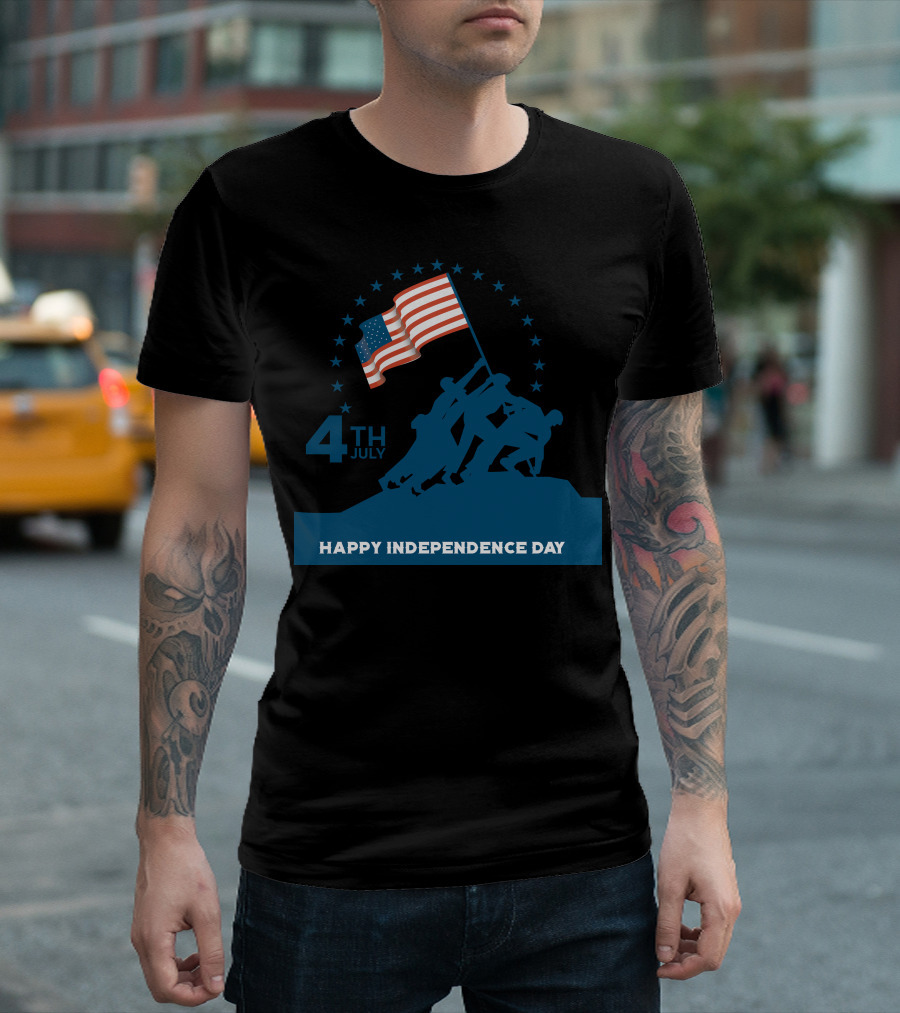 Happy Independence Day 4Th July American Flag Iconic Raising T-Shirt