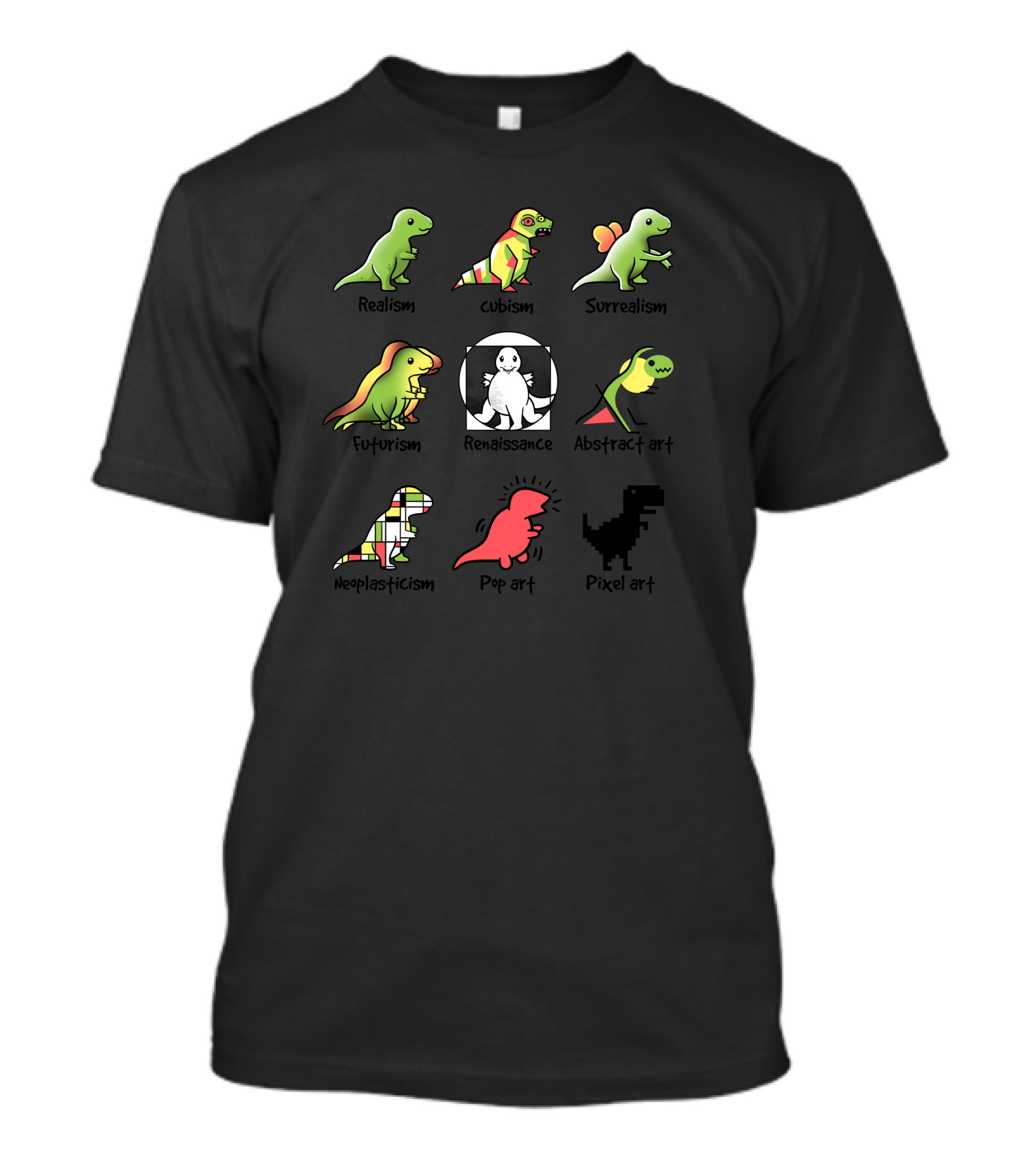 T Rex Realism Cubism Surrealism Futurism Renaissance Abstract Art Neoplasticism Pop Art Pixel T-Shirt