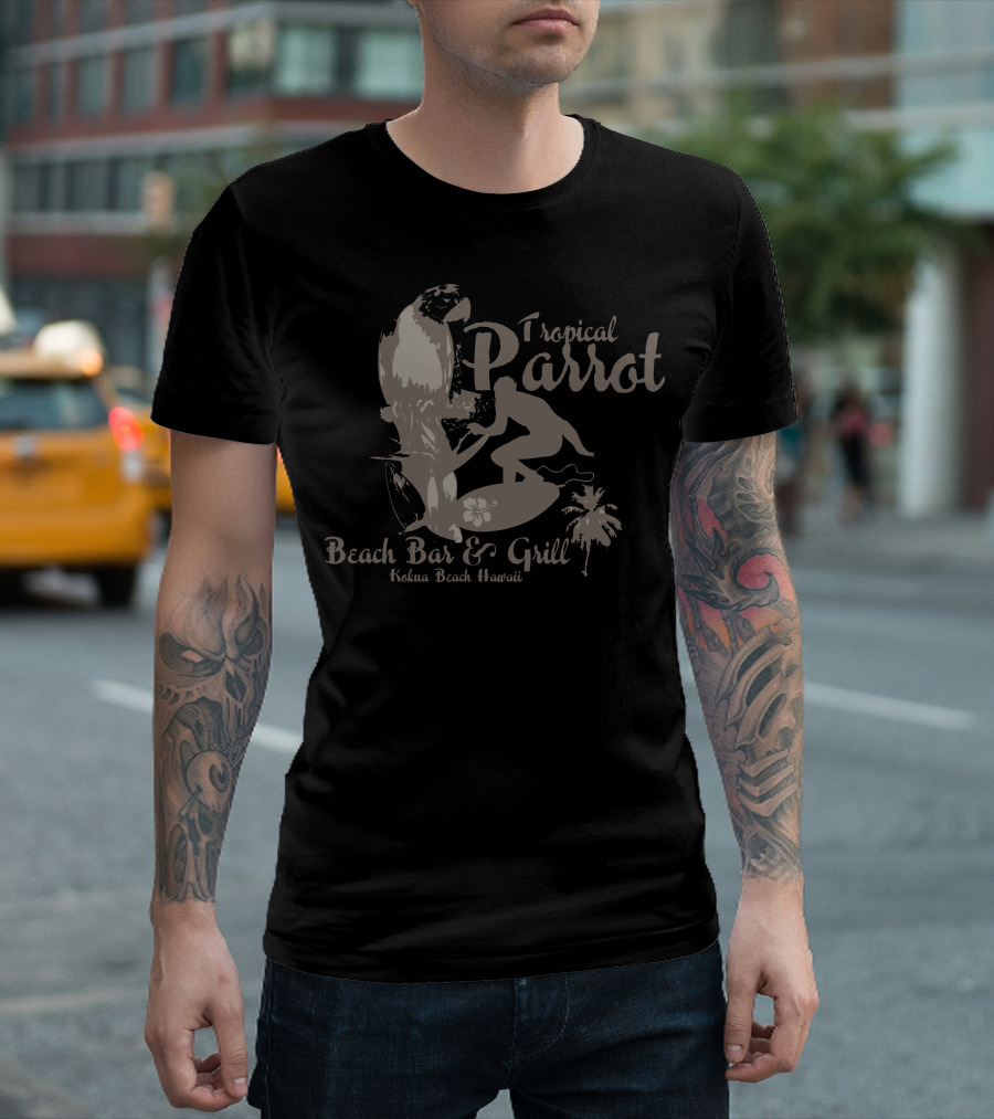 Tropical Parrot Beach Bar and Grill Kokua Beach Hawaii T-Shirt