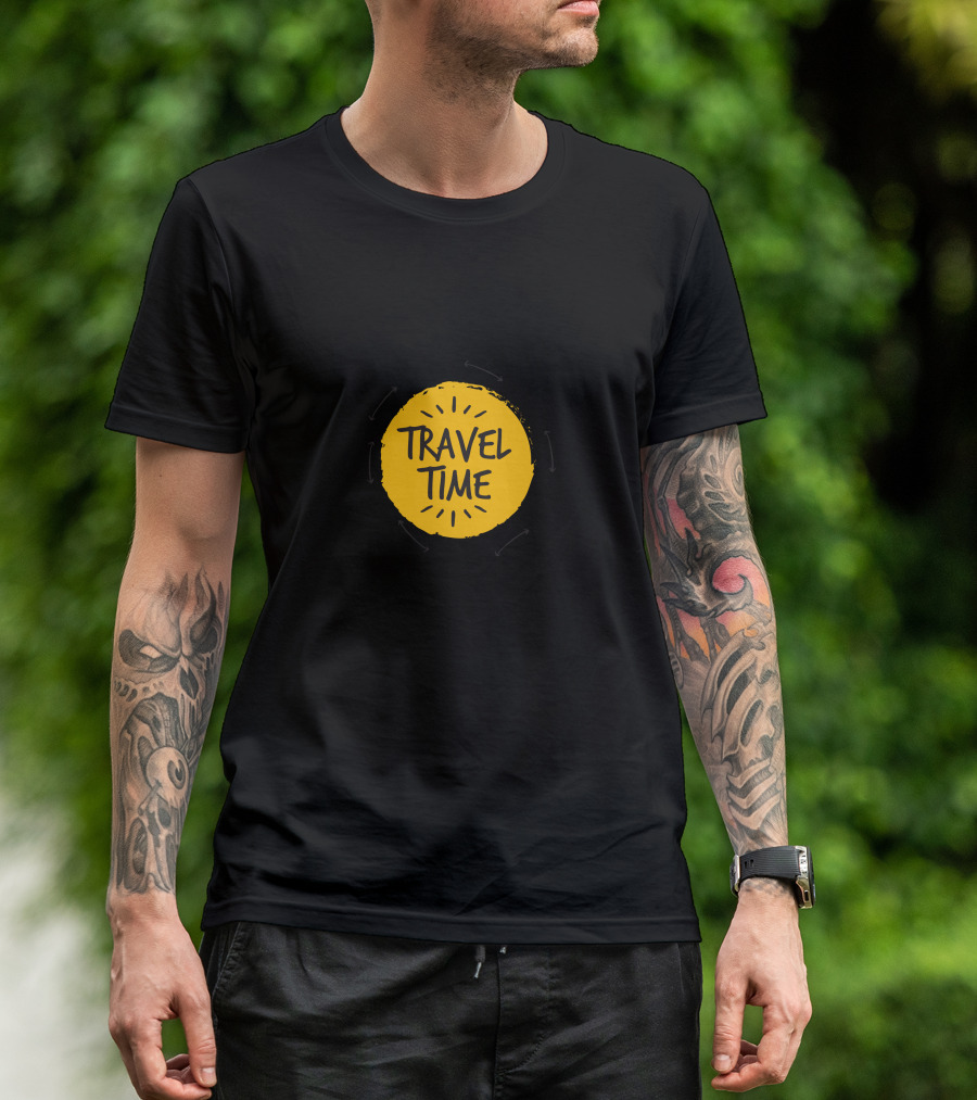 Travel Time Adventure Icons Airplane Camera Ship Suitcase Drink Phone Location Flip Flops T-Shirt