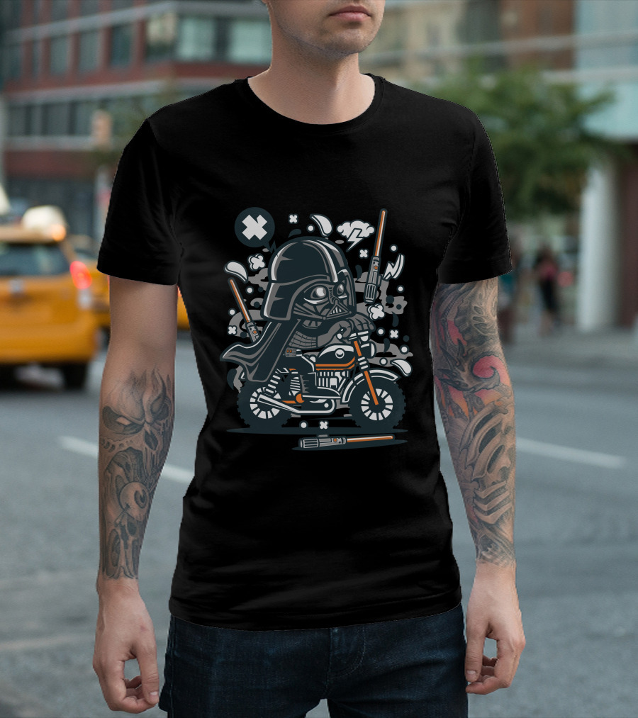 Vader Riding Motocross With Lightsabers And Iconic Helmet T-Shirt