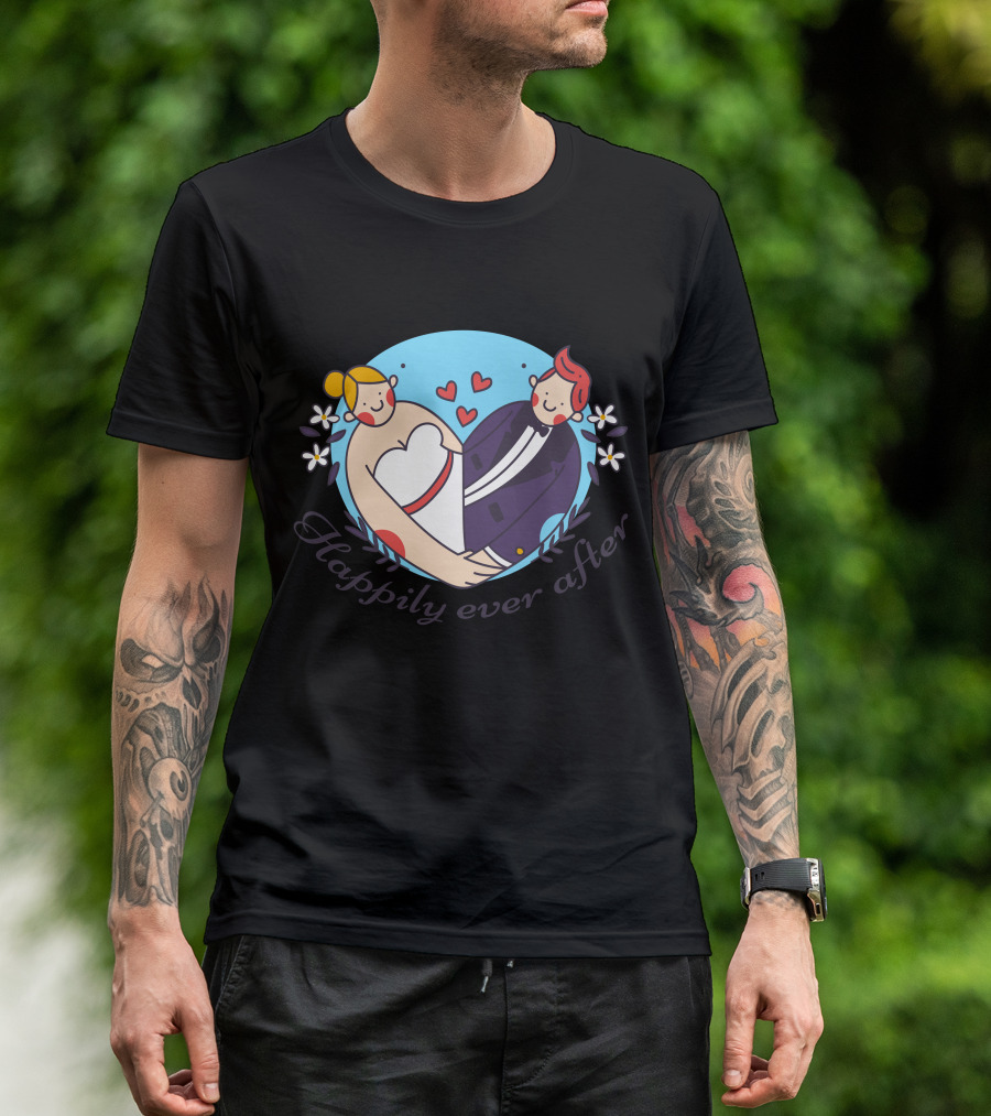 Happily Ever After Wedding Heart Couple T-Shirt