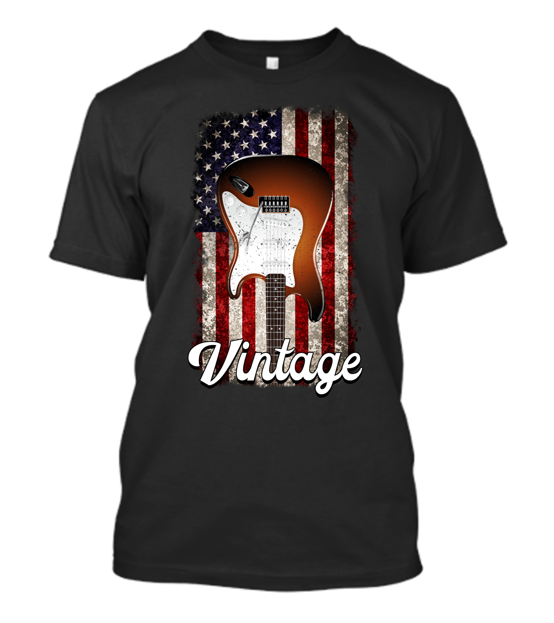 American Flag Vintage Electric Guitar T-Shirt