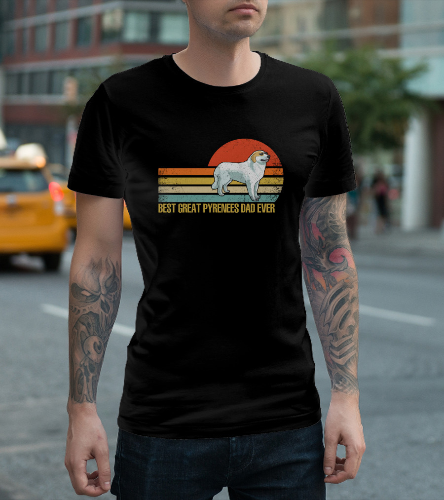 Best Great Pyrenees Dad Ever Vintage Sunset T-Shirt
