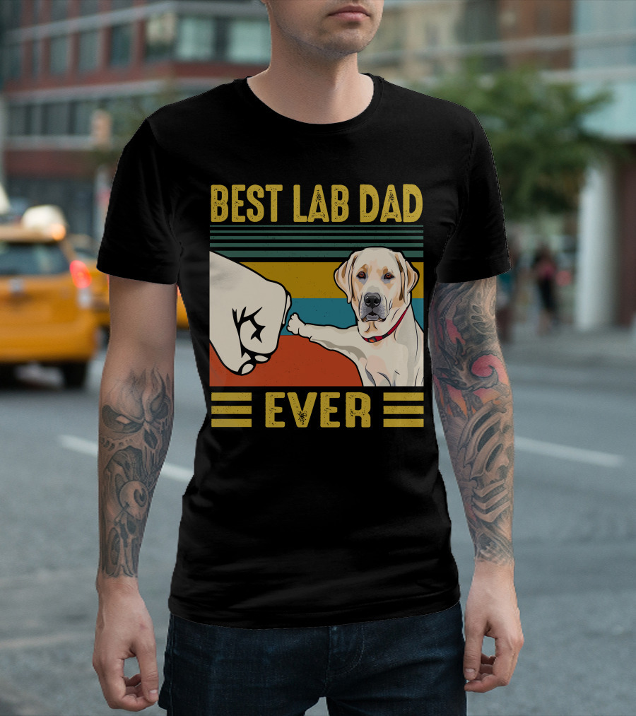 Best Lab Dad Ever Labrador Retriever Dog Fist Bump Retro Stripes T-Shirt