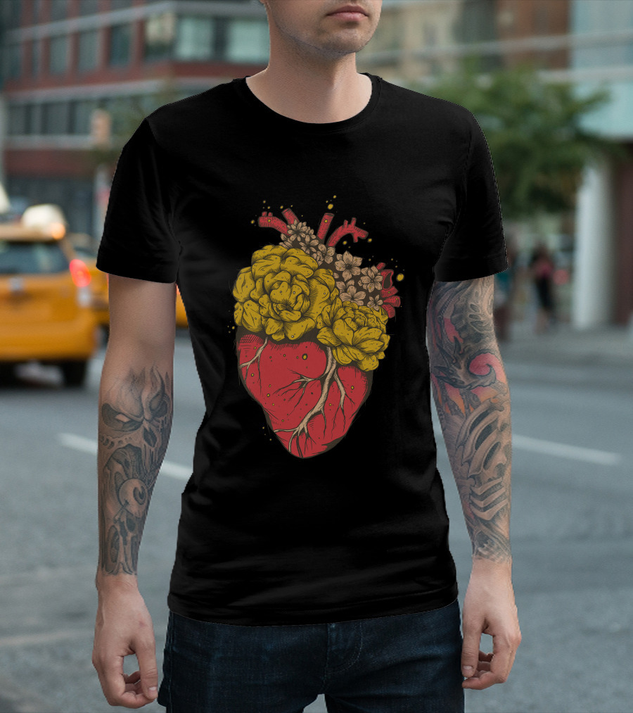Blooming Hearts with Vibrant Flowers Emanating from Lush Heart T-Shirt