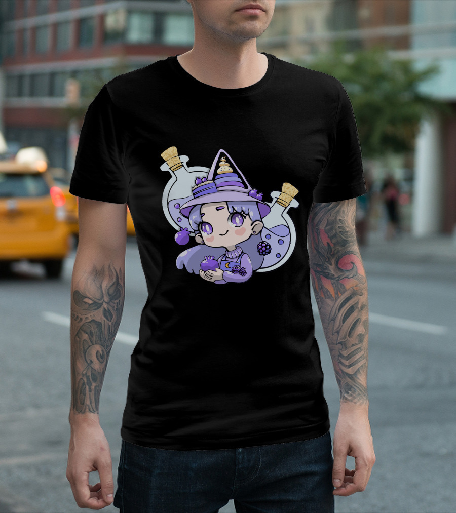 Blueberry Potion Cute Witch with Magical Bottles T-Shirt