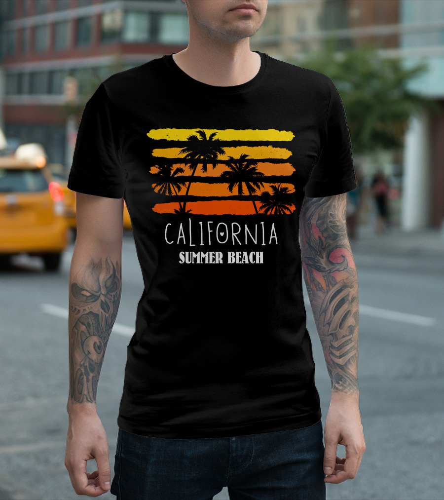California Summer Beach Palm Retro Stripes T-Shirt