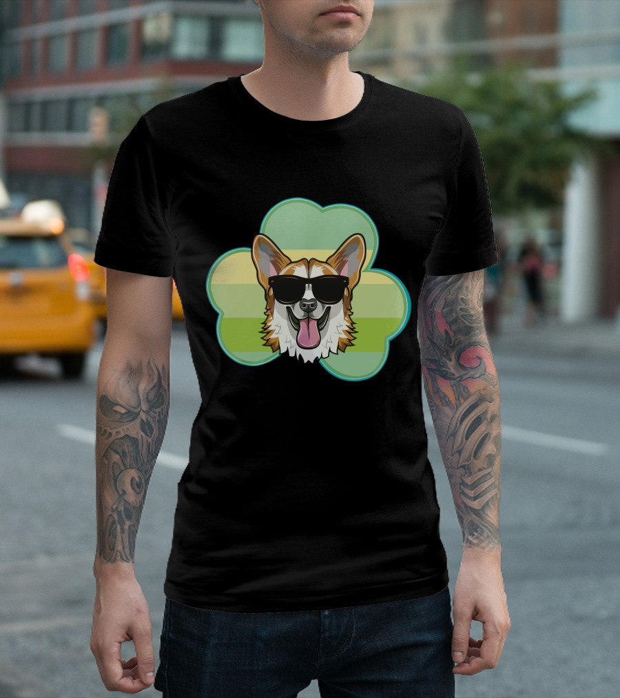 Corgi Dog Shamrock St Patrick's Day Sunglasses Fun T-Shirt