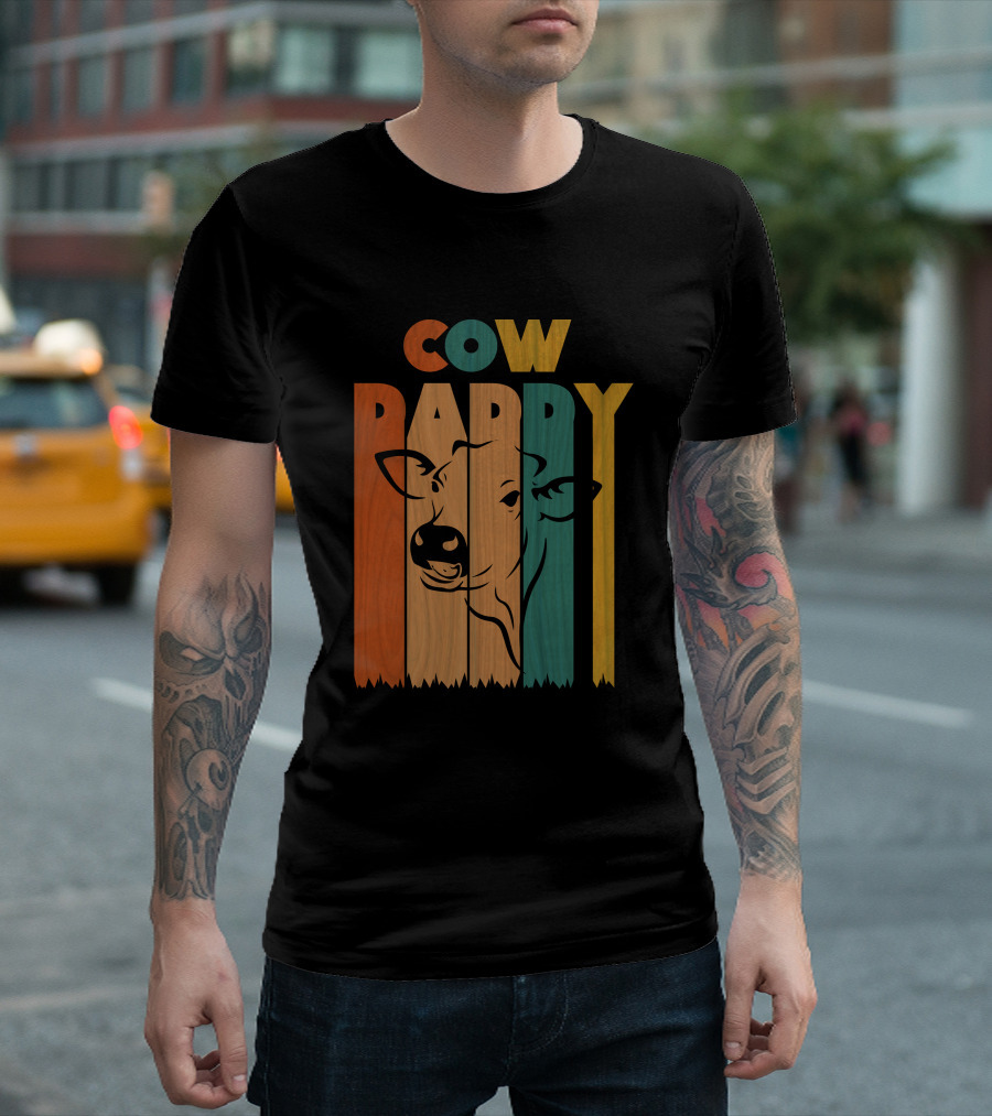 Cow Daddy Colorful Wood Texture Typography With Cow T-Shirt