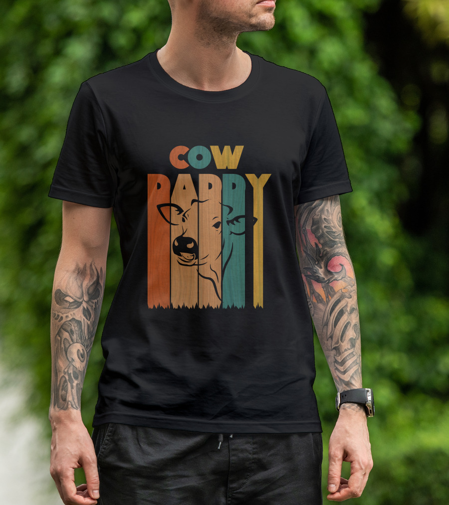 Cow Daddy Colorful Wood Texture Typography With Cow T-Shirt